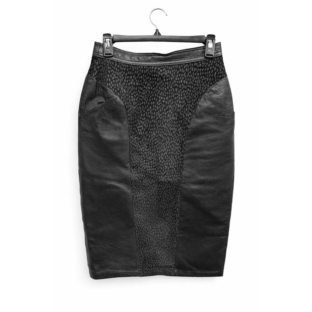 Vintage Leather & Suede Leopard Panel Midi Skirt – Women’s Medium– Fully Lined